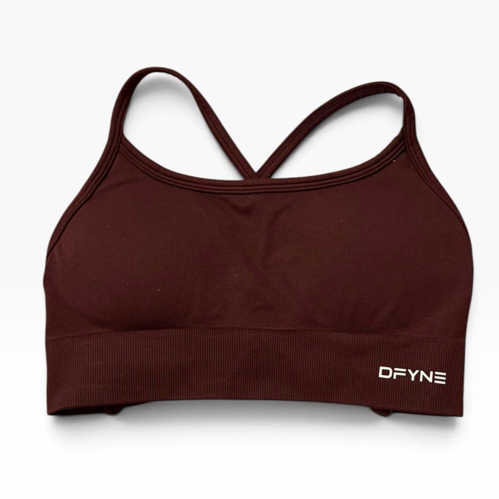 DFYNE Dynamic Backless Sports Bra Womens XS Burgundy Cross Back Gym